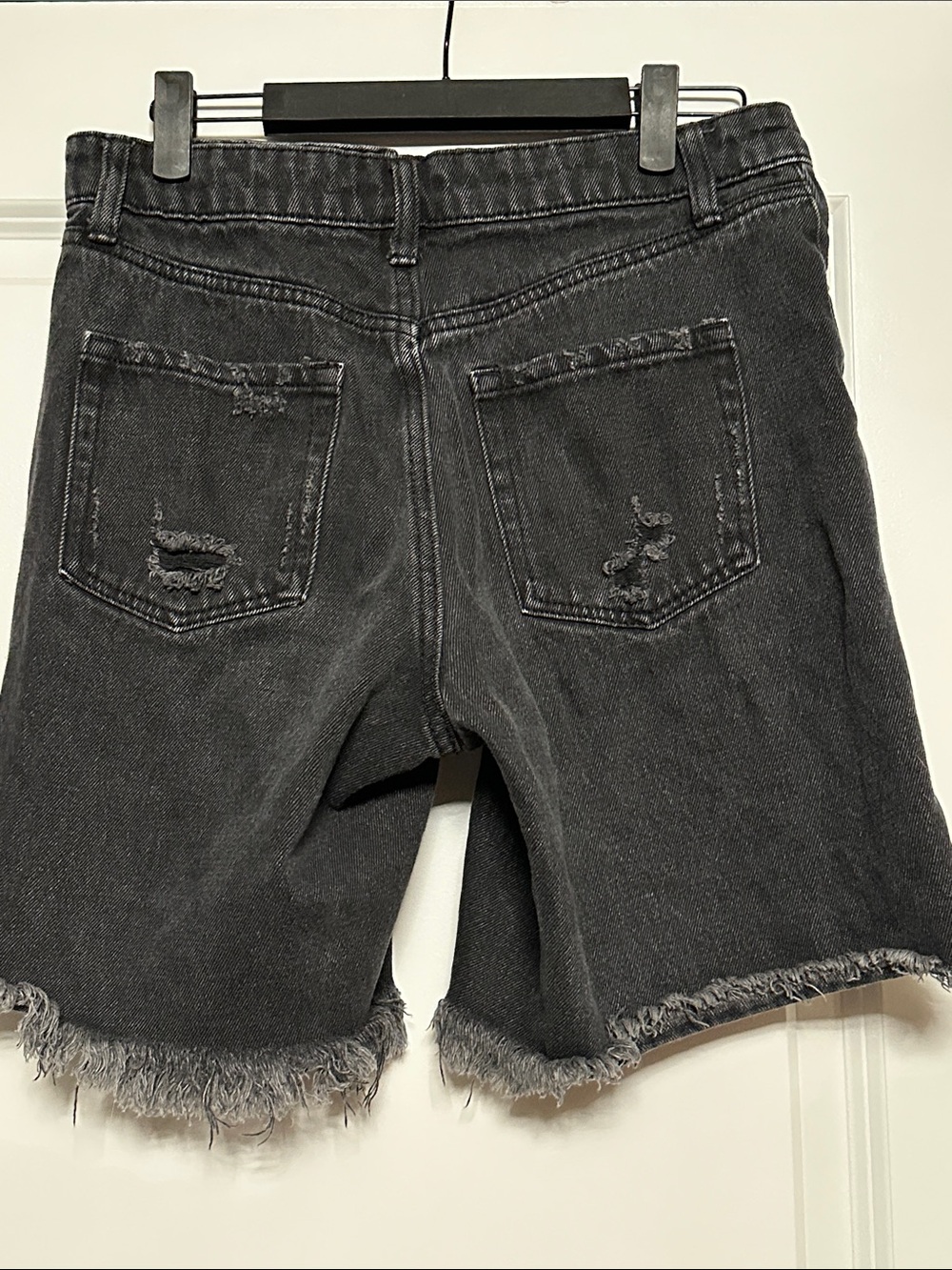Washed Black Distressed Frayed-Hem Jean Shorts - Picture 5 of 5